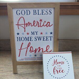 Patriotic Wall Decor, Red White Blue Decor Ashland Home Wall Sign Decor NWT 2PK